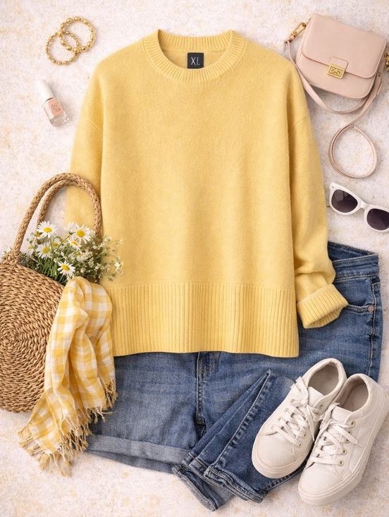 GAP Sweaters - GAP Yellow Crewneck Sweater XL Cozy Ribbed Hem Spring Knit